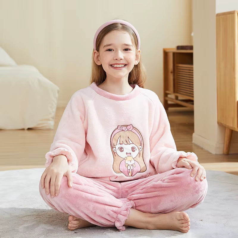 Winter Kids Boys Pajamas Sets Warm Pyjamas Teen Girls Sleepwear Flannel Fleece Teenage Clothes Children Home Clothes Nightwear
