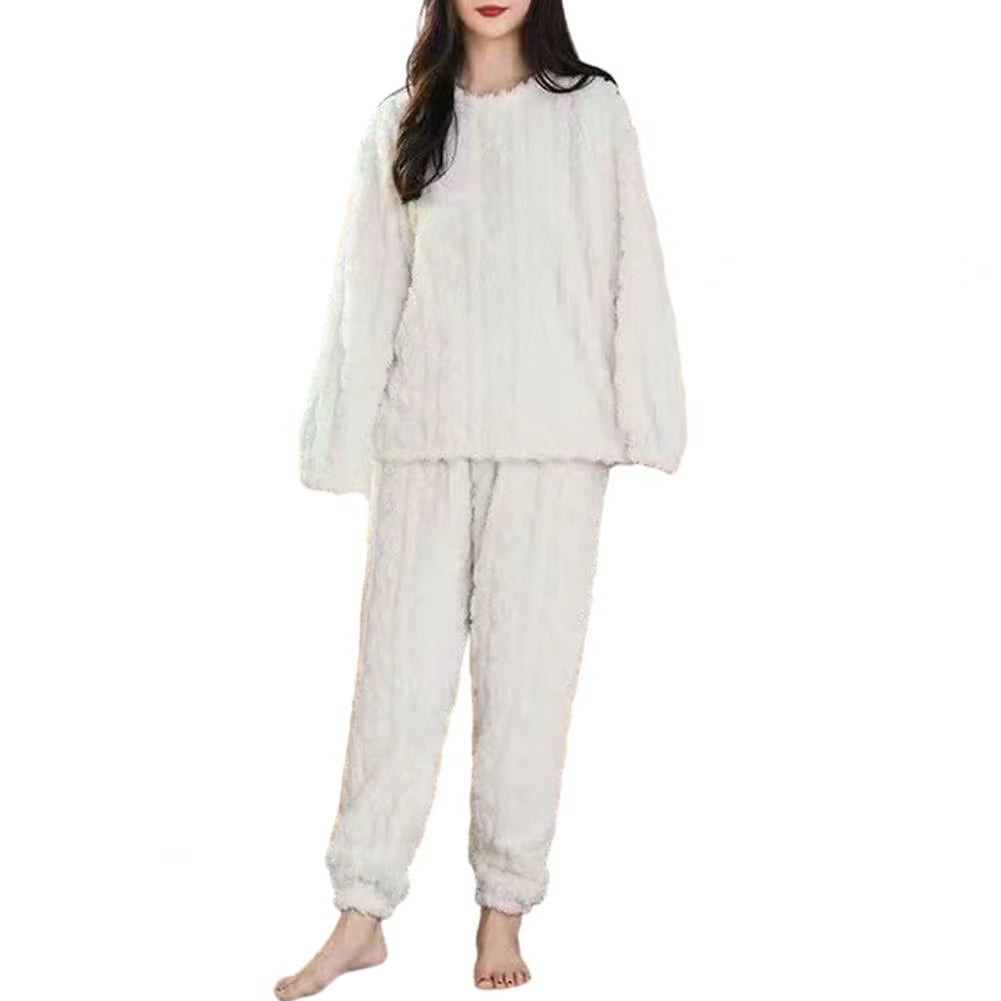Plush Women Sleepwear Set Winter Thicken Velvet Ribbed Fleece Set Pullover Pants Women Casual Pajama Sets 2023 Winter Pajamas