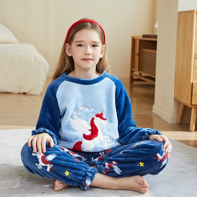 Winter Kids Boys Pajamas Sets Warm Pyjamas Teen Girls Sleepwear Flannel Fleece Teenage Clothes Children Home Clothes Nightwear