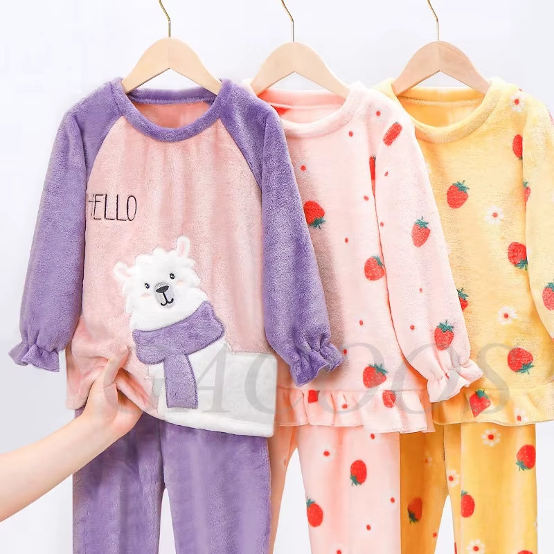 Winter Kids Boys Pajamas Sets Warm Pyjamas Teen Girls Sleepwear Flannel Fleece Teenage Clothes Children Home Clothes Nightwear