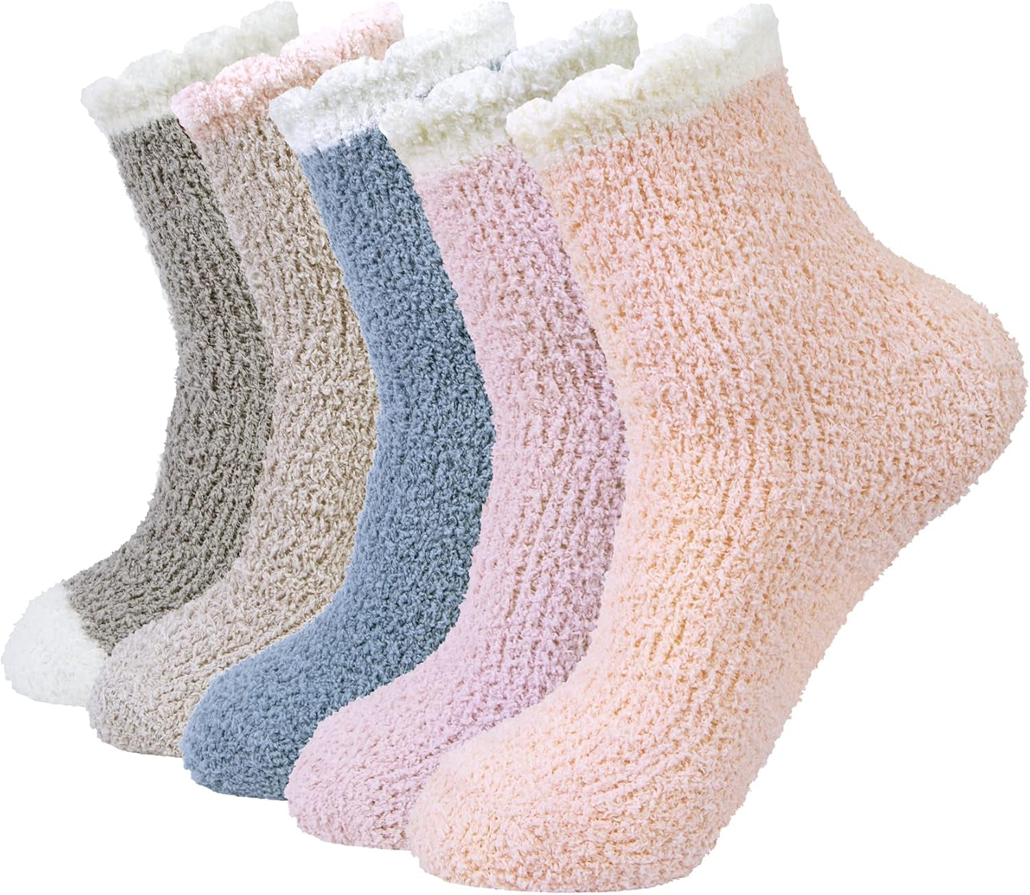 5 Pairs Womens Fuzzy Socks Winter Warm Cozy Fluffy Super Soft Slipper Socks