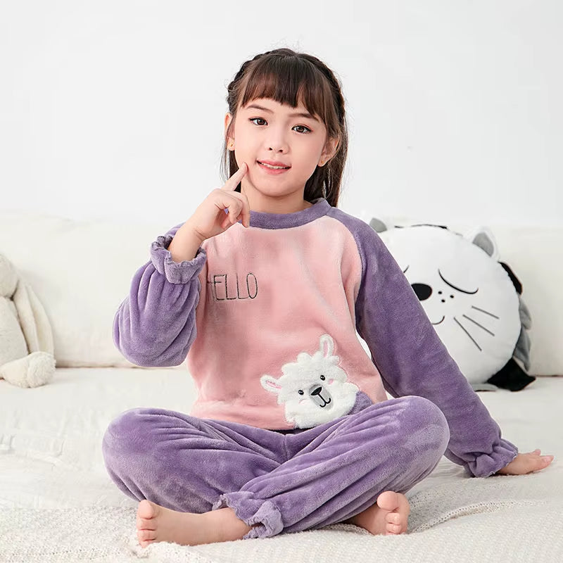 Winter Kids Boys Pajamas Sets Warm Pyjamas Teen Girls Sleepwear Flannel Fleece Teenage Clothes Children Home Clothes Nightwear