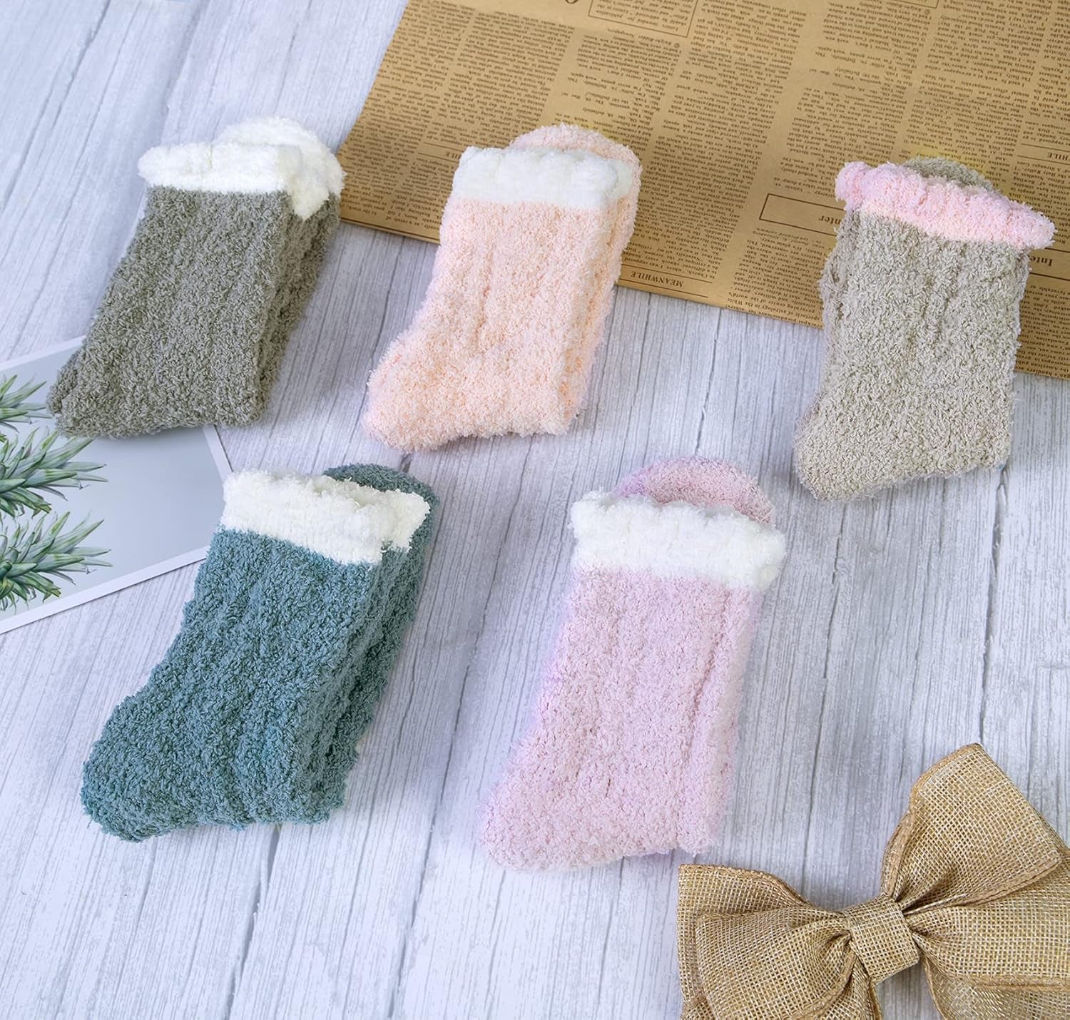 5 Pairs Womens Fuzzy Socks Winter Warm Cozy Fluffy Super Soft Slipper Socks