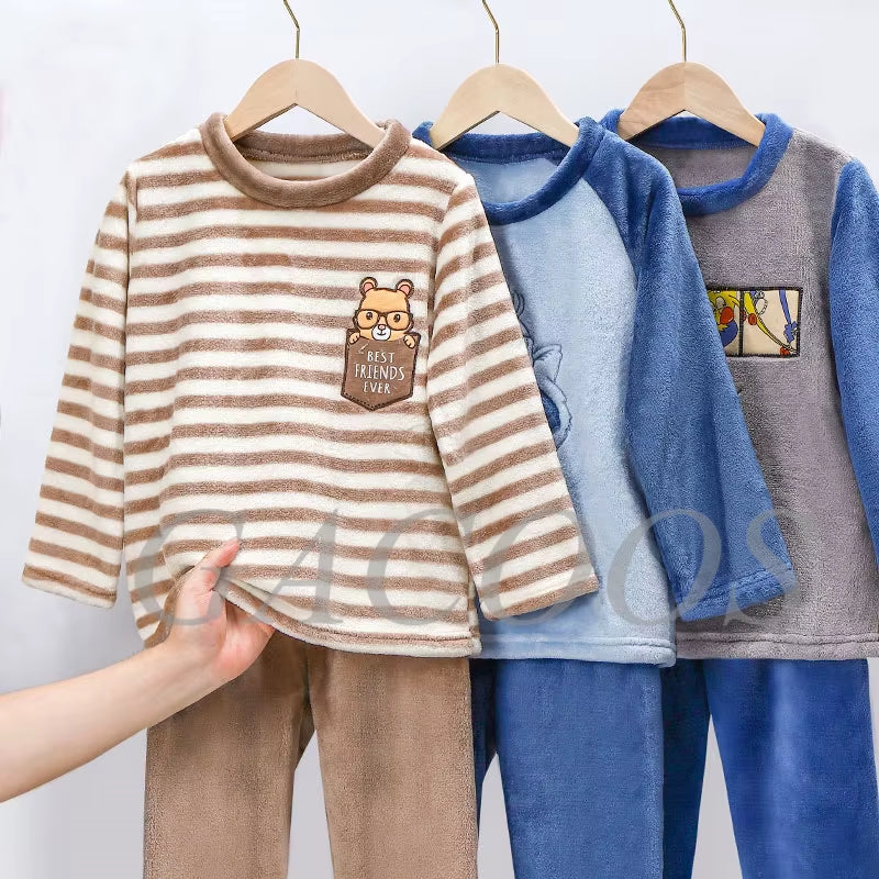 Winter Kids Boys Pajamas Sets Warm Pyjamas Teen Girls Sleepwear Flannel Fleece Teenage Clothes Children Home Clothes Nightwear