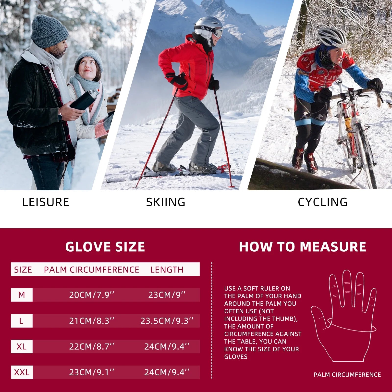 Winter Sports Gloves Warm for Men Women Non-Slip Windproof Thermal Touch Screen Mittens, Christmas Day Gifts for Him