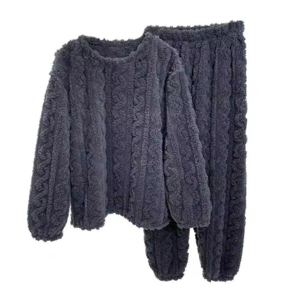 Plush Women Sleepwear Set Winter Thicken Velvet Ribbed Fleece Set Pullover Pants Women Casual Pajama Sets 2023 Winter Pajamas