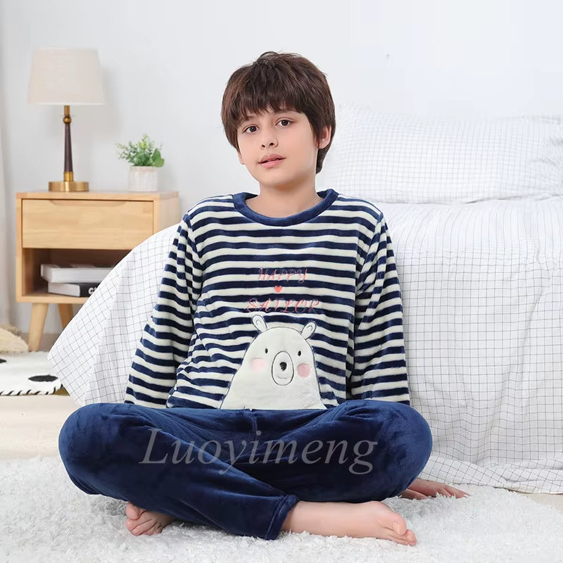Winter Kids Boys Pajamas Sets Warm Pyjamas Teen Girls Sleepwear Flannel Fleece Teenage Clothes Children Home Clothes Nightwear