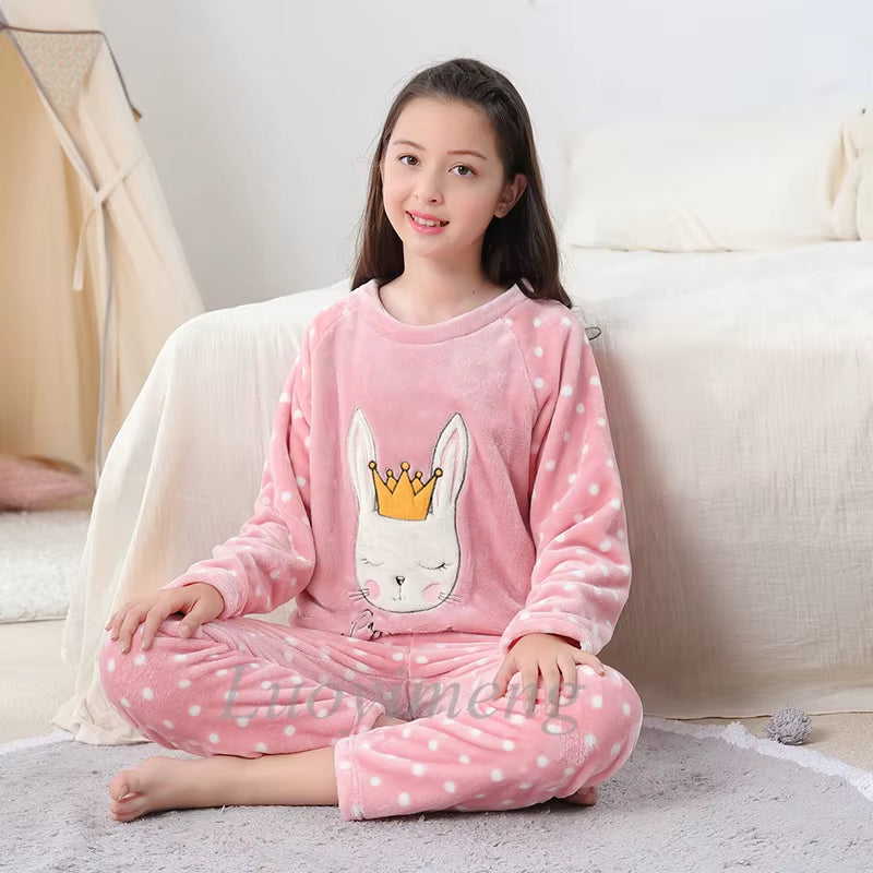 Winter Kids Boys Pajamas Sets Warm Pyjamas Teen Girls Sleepwear Flannel Fleece Teenage Clothes Children Home Clothes Nightwear