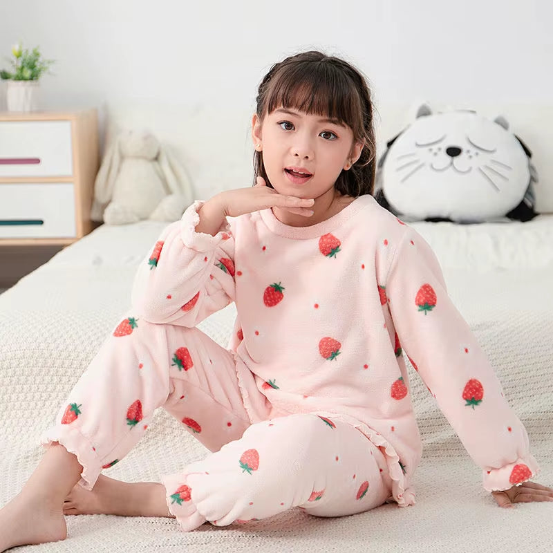 Winter Kids Boys Pajamas Sets Warm Pyjamas Teen Girls Sleepwear Flannel Fleece Teenage Clothes Children Home Clothes Nightwear