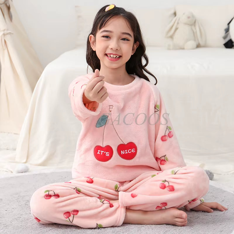 Winter Kids Boys Pajamas Sets Warm Pyjamas Teen Girls Sleepwear Flannel Fleece Teenage Clothes Children Home Clothes Nightwear