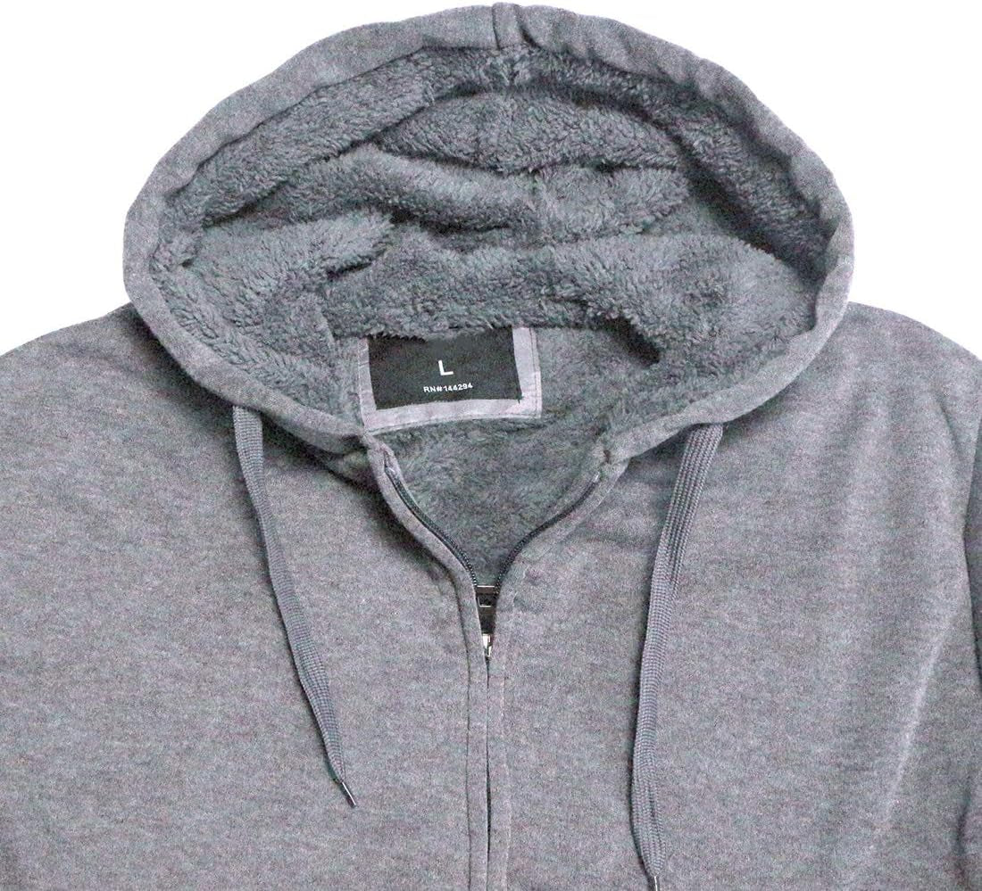 Heavyweight Sherpa Hoodies for Men, Thick Fleece Lined Full Zip up Winter Warm Sweatshirts Work Jackets