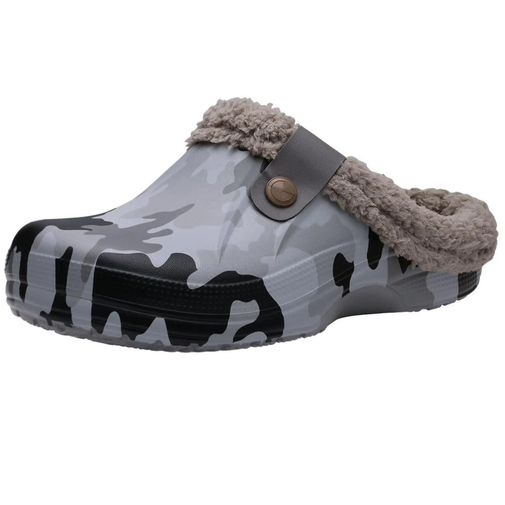 Men's Winter Slippers - Waterproof Furry Plush Indoor Outdoor Shoes