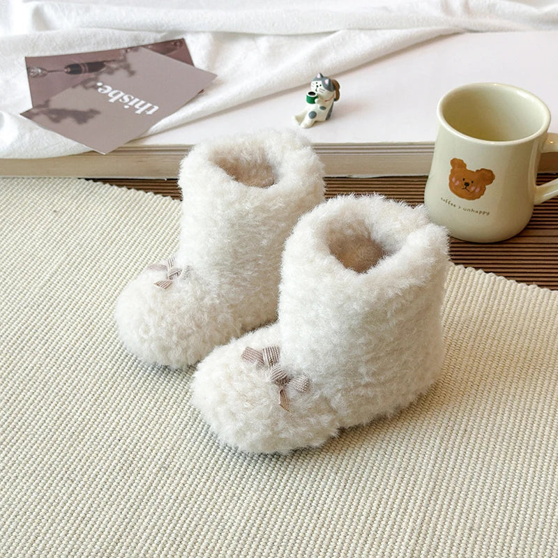 Baby Girls Winter Boots - Cozy Plush Snow Boots with Bowknot