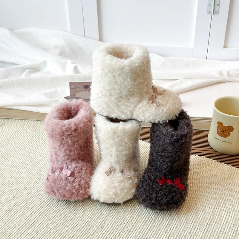 Baby Girls Winter Boots - Cozy Plush Snow Boots with Bowknot
