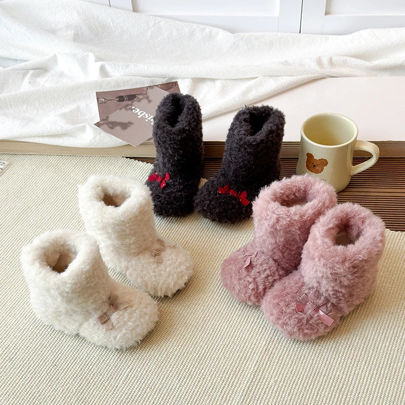 Baby Girls Winter Boots - Cozy Plush Snow Boots with Bowknot