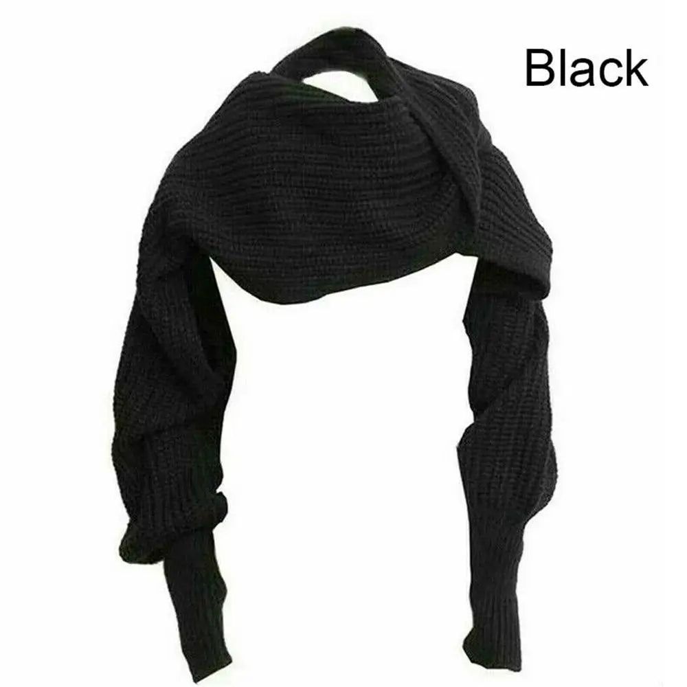 Winter Soft Neckerchief With Sleeves Shawl Neck Warmer Sweater Tops Knitted Scarf