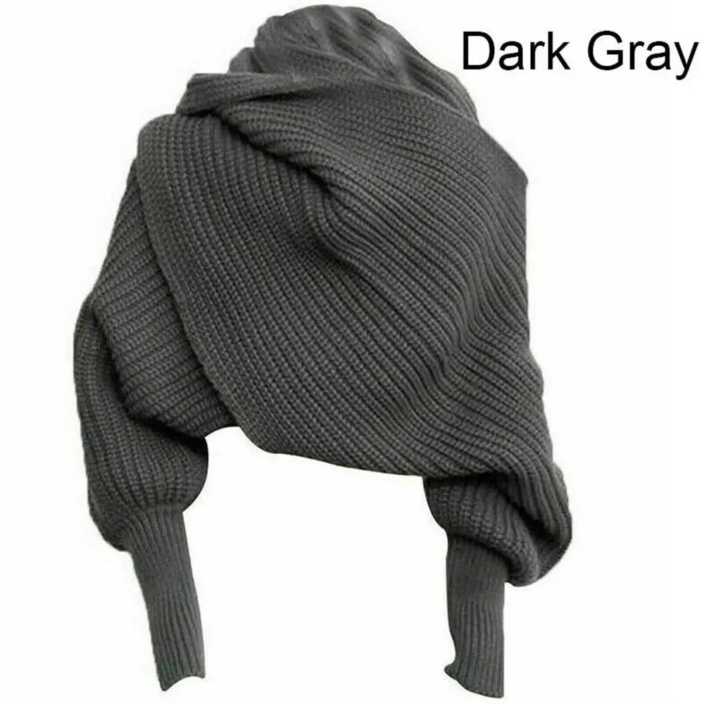 Winter Soft Neckerchief With Sleeves Shawl Neck Warmer Sweater Tops Knitted Scarf