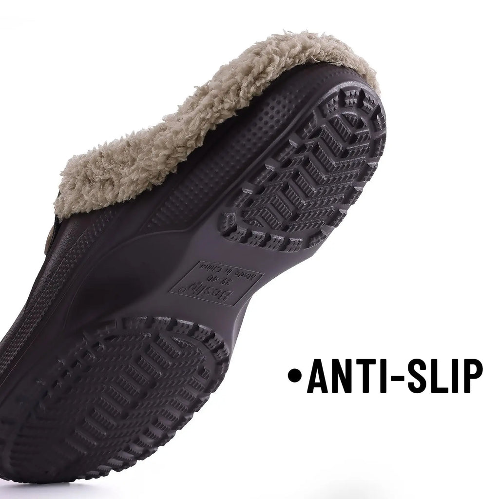Men's Winter Slippers - Waterproof Furry Plush Indoor Outdoor Shoes