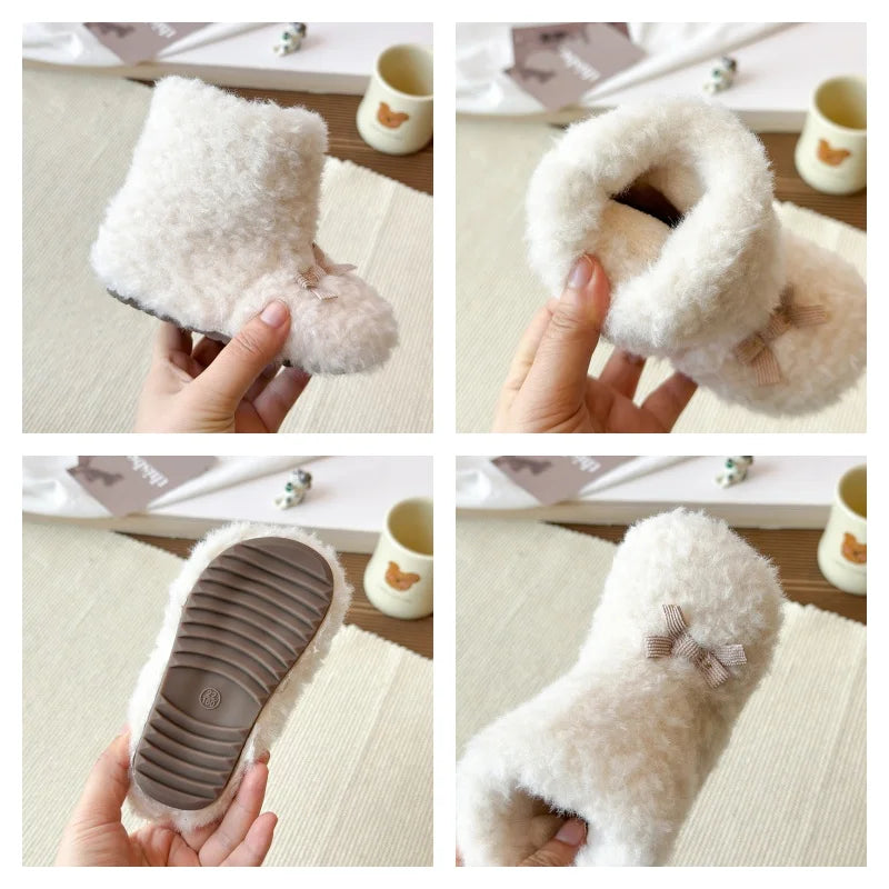 Baby Girls Winter Boots - Cozy Plush Snow Boots with Bowknot
