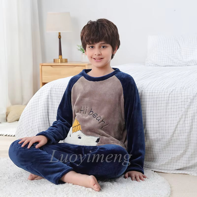 Winter Kids Boys Pajamas Sets Warm Pyjamas Teen Girls Sleepwear Flannel Fleece Teenage Clothes Children Home Clothes Nightwear