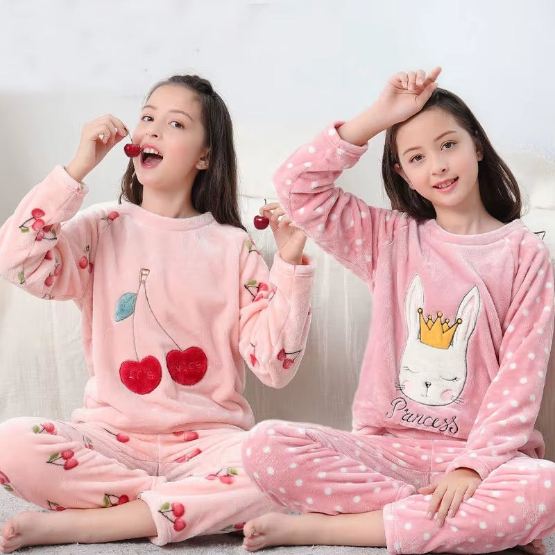 Winter Kids Boys Pajamas Sets Warm Pyjamas Teen Girls Sleepwear Flannel Fleece Teenage Clothes Children Home Clothes Nightwear