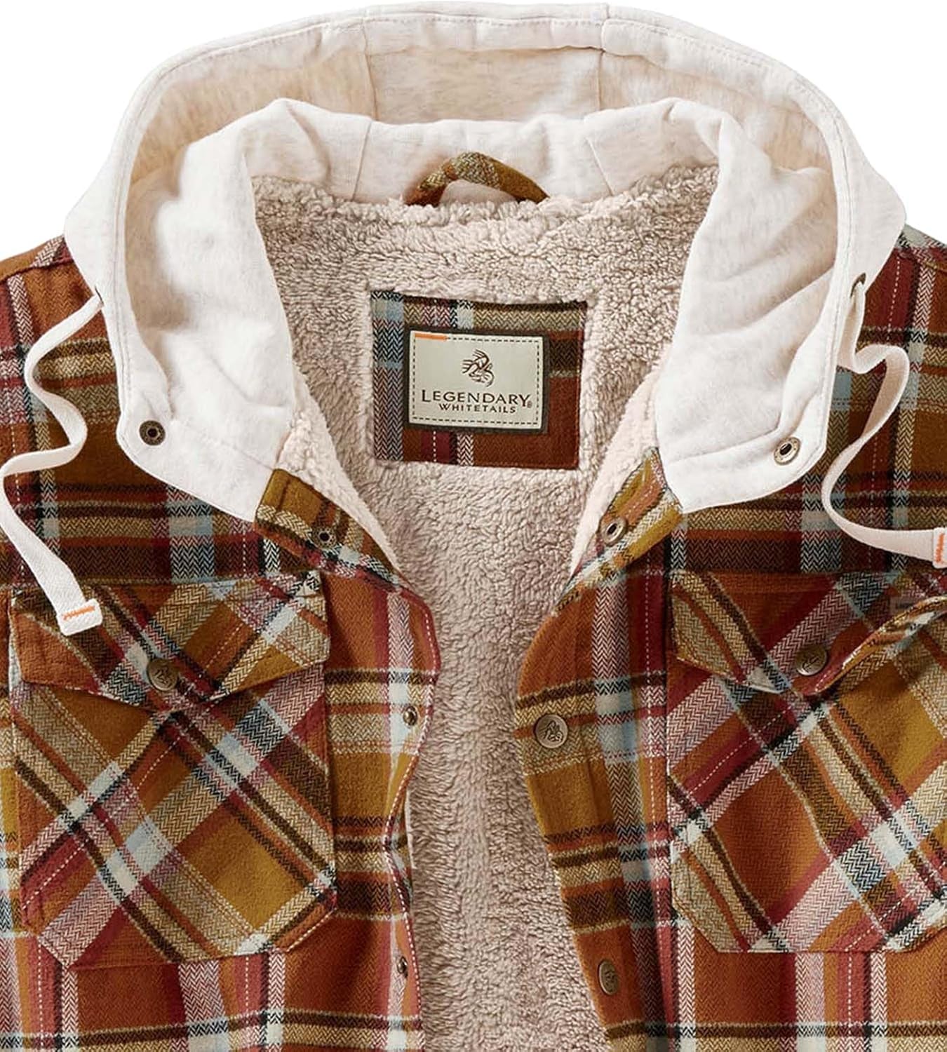 Men'S Hooded Shirt Jacket Plaid Flannel Berber Lined Polyfill Insulated